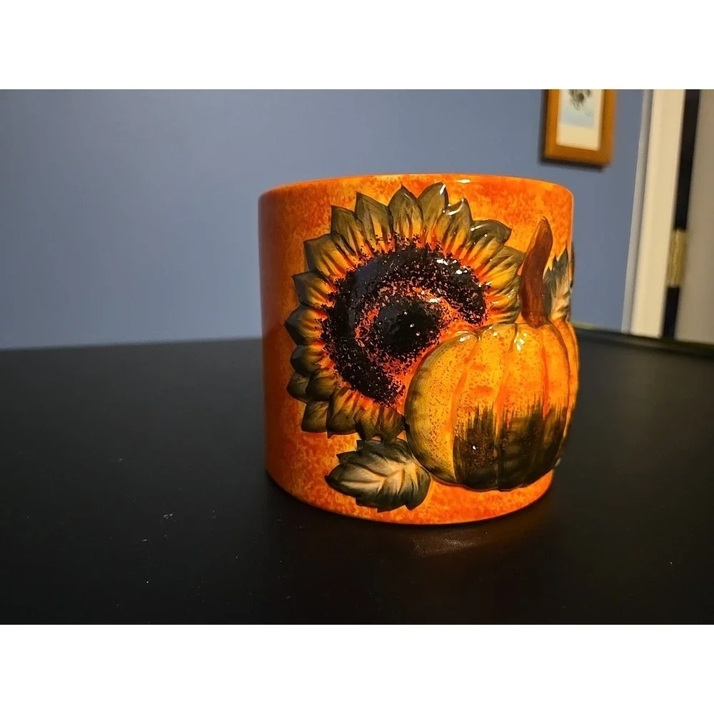 Fall‎ Halloween Jar Pot Vase Container Pumpkin Sunflower Orange